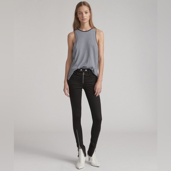 Rag & Bone Isabel Skinny High Rise Black Moto Jean with Ankle Zipper Hardware - Picture 11 of 16